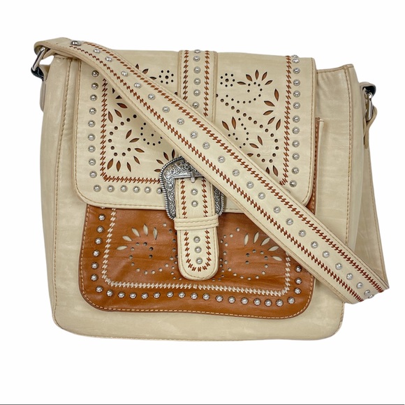 Montana West Handbags - MONTANA WEST Cream Brown Lasercut Shoudler Bag